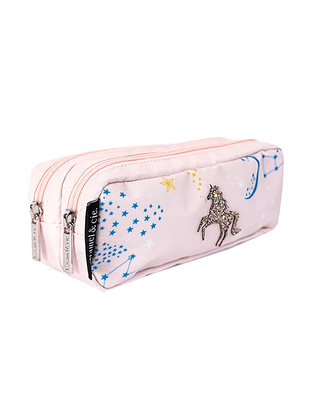 Trousse rose transparente avec une licorne