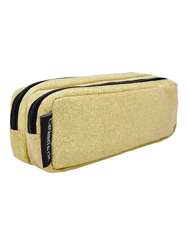 Double Pencil Case Gold Glitter