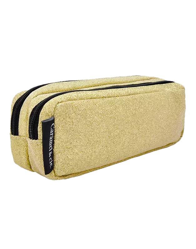 Double Pencil Case Gold Glitter