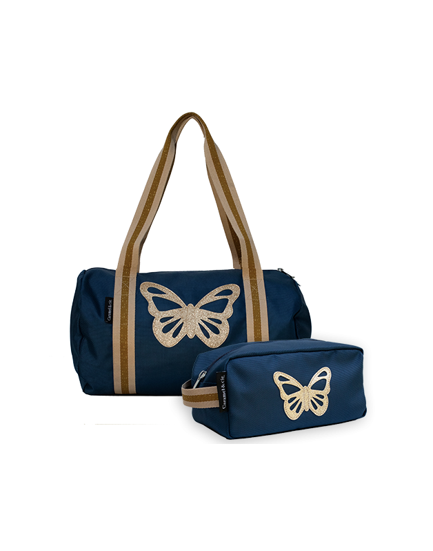 Pack Duffel Bag + Toiletry case Blue Butterfly