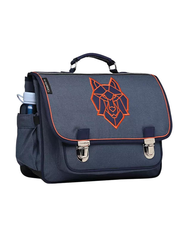 Medium Blue Wolf Schoolbag (with orange bias)