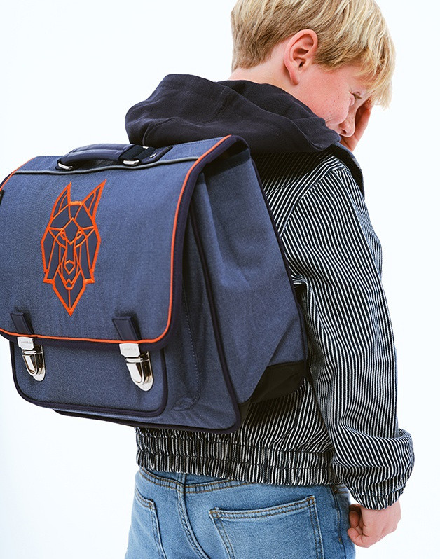 Cartable Moyen Loup bleu (avec biais orange)