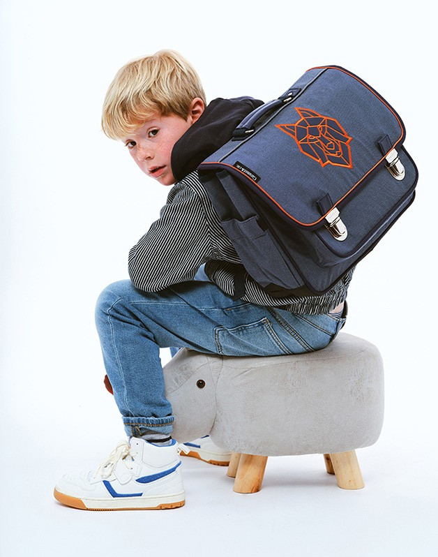 Medium Blue Wolf Schoolbag (with orange bias)