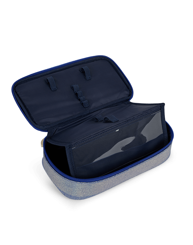 Trousse scolaire modulaire irisée papillon bleu