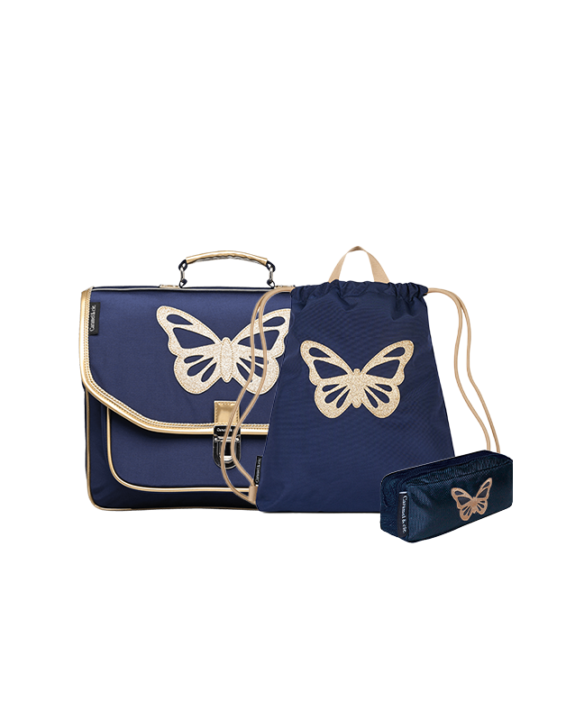 Kit Cartable + Trousse + Sac de Gymnastique Papillon bleu