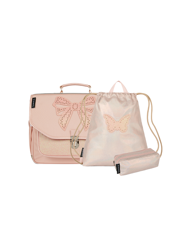 Kit Cartable Lady Rose+ Trousse + Sac de Gymnastique Papillon irisée