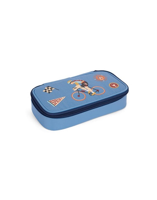 Trousse modulaire SPRINT CLUB bleu ciel avec illustration de cycliste et éléments graphiques