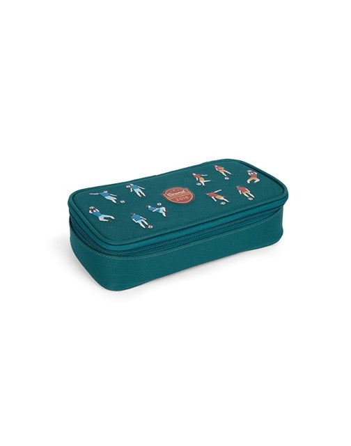 Trousse modulaire PLAYGROUND vert canard vue de profil avec motif de petits personnages