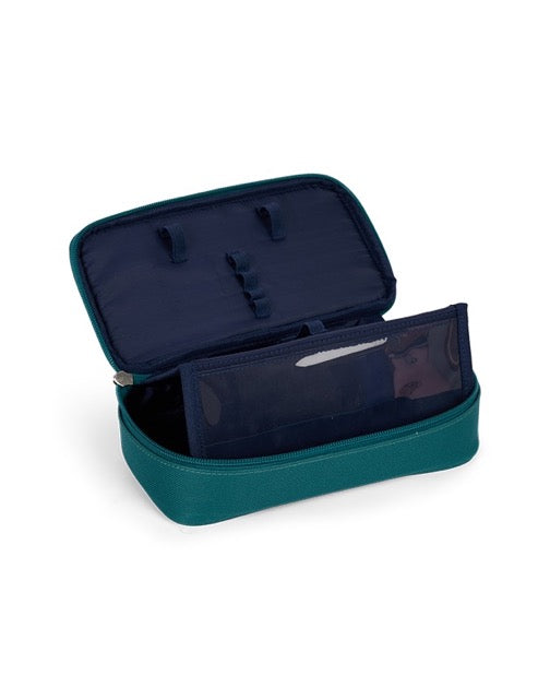 Intérieur de la trousse modulaire PLAYGROUND vert canard avec compartiments organisateurs