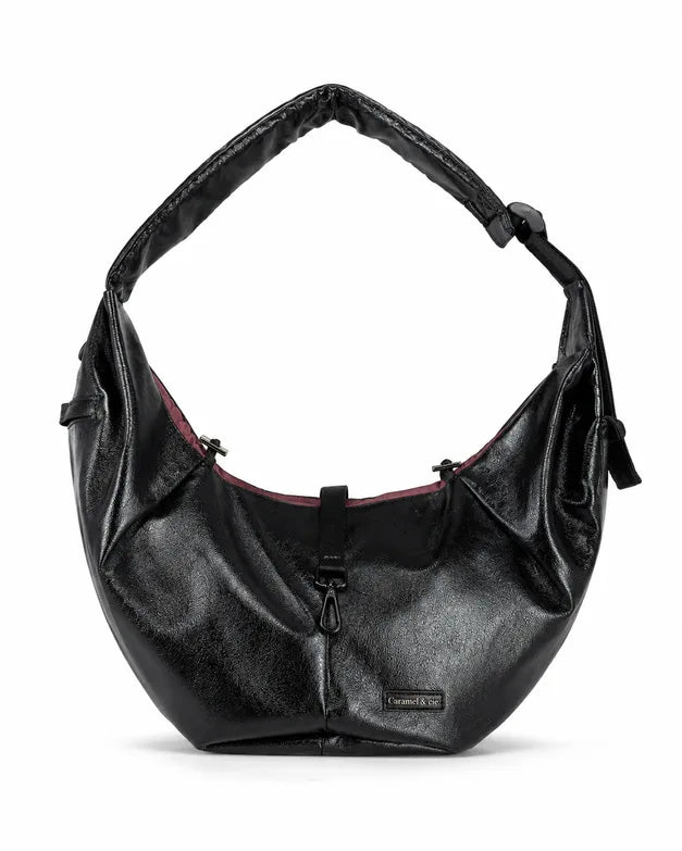 Sac de transport noir Cross Body Pets extérieur noir brillant et bandoulière ajustable