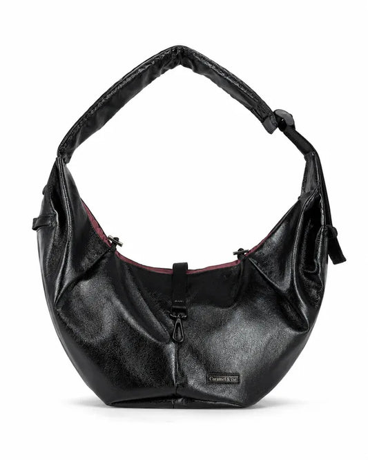 Sac de transport noir Cross Body Pets extérieur noir brillant et bandoulière ajustable