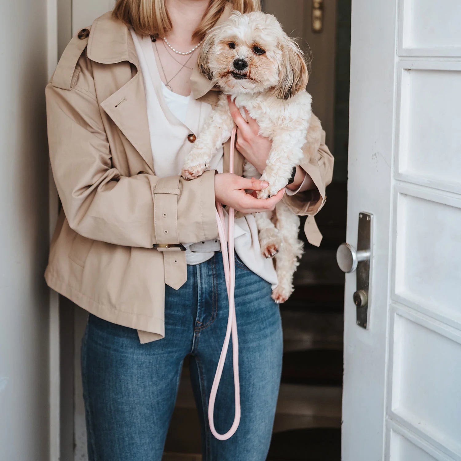 Laisse en cuir rose clair Caramel & cie