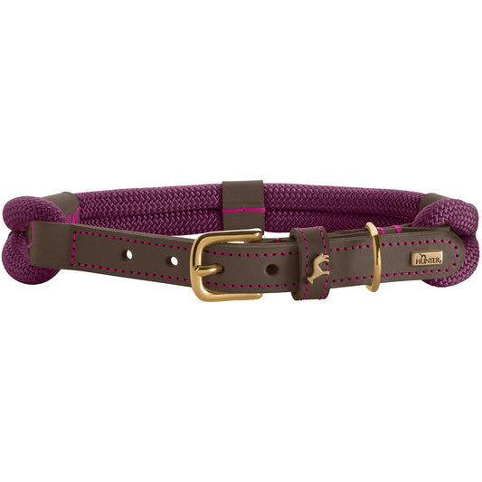 Collier pour chien – Corde violette & cuir marron foncé Caramel & cie