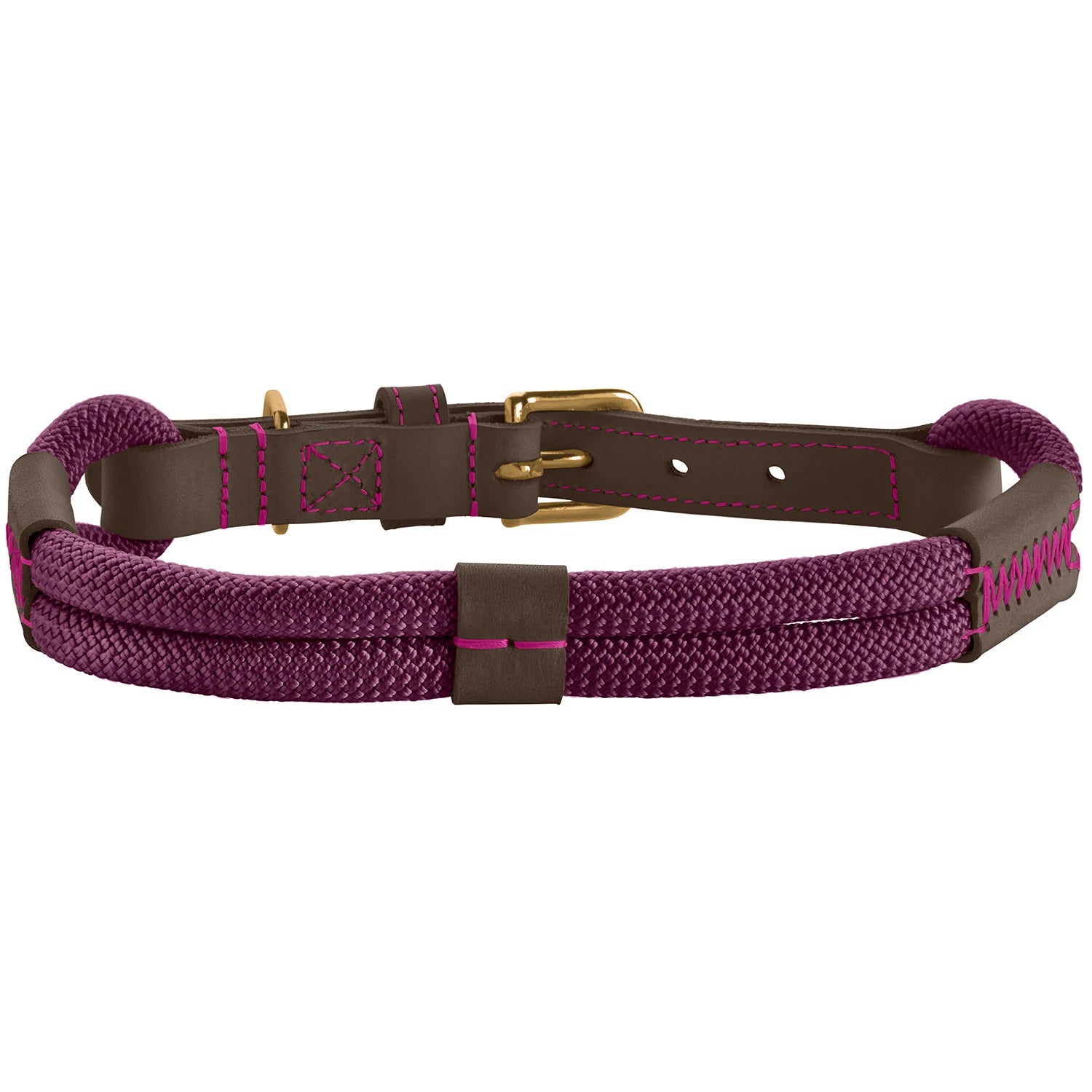 Collier pour chien – Corde violette & cuir marron foncé Caramel & cie