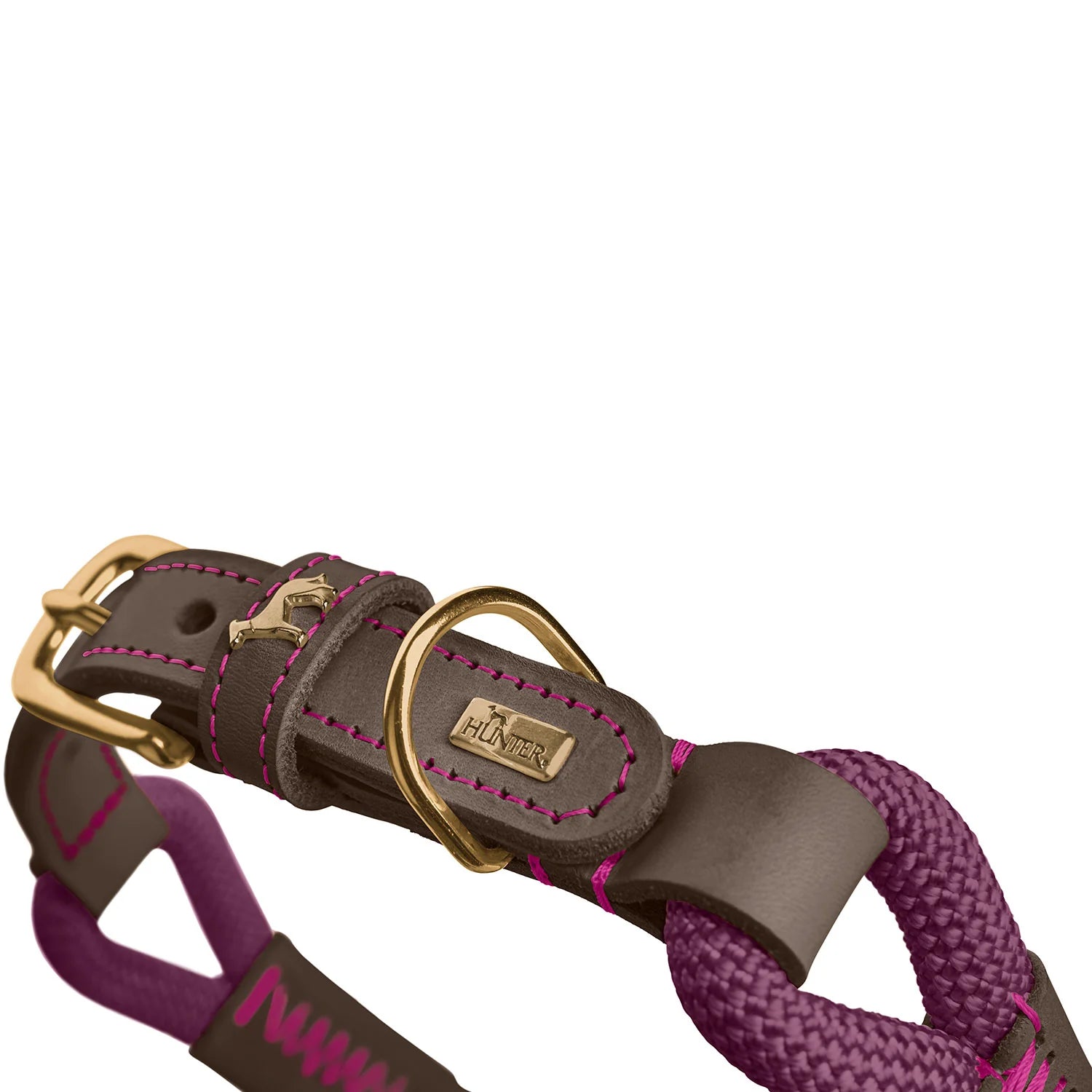 Collier pour chien – Corde violette & cuir marron foncé Caramel & cie