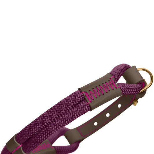 Collier pour chien – Corde violette & cuir marron foncé Caramel & cie