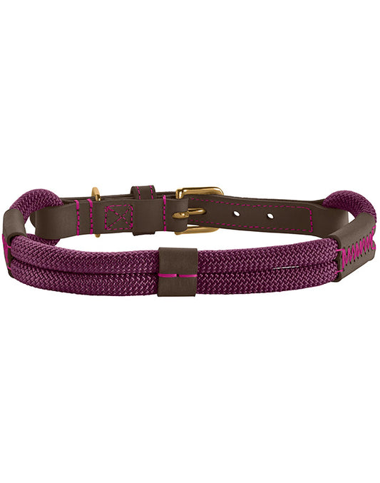 Collier pour chien - Corde violette et cuir marron foncé Caramel & cie