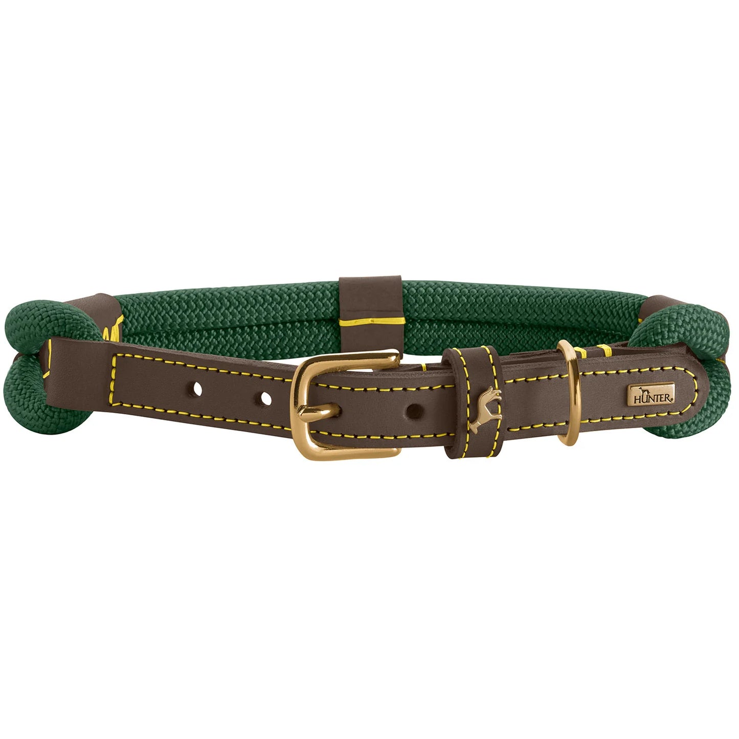 Collier pour chien – Corde verte & cuir marron foncé Caramel & cie