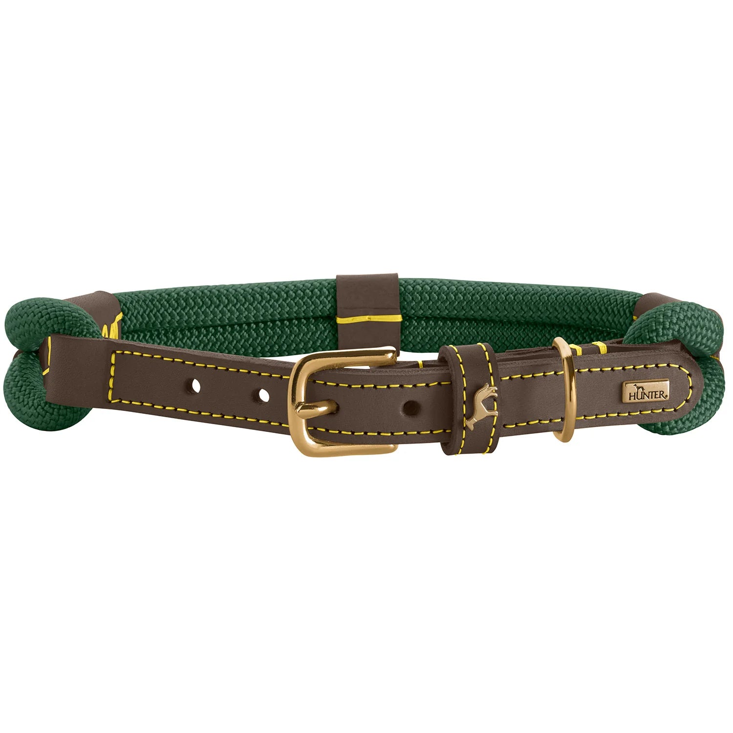 Collier pour chien – Corde verte & cuir marron foncé Caramel & cie