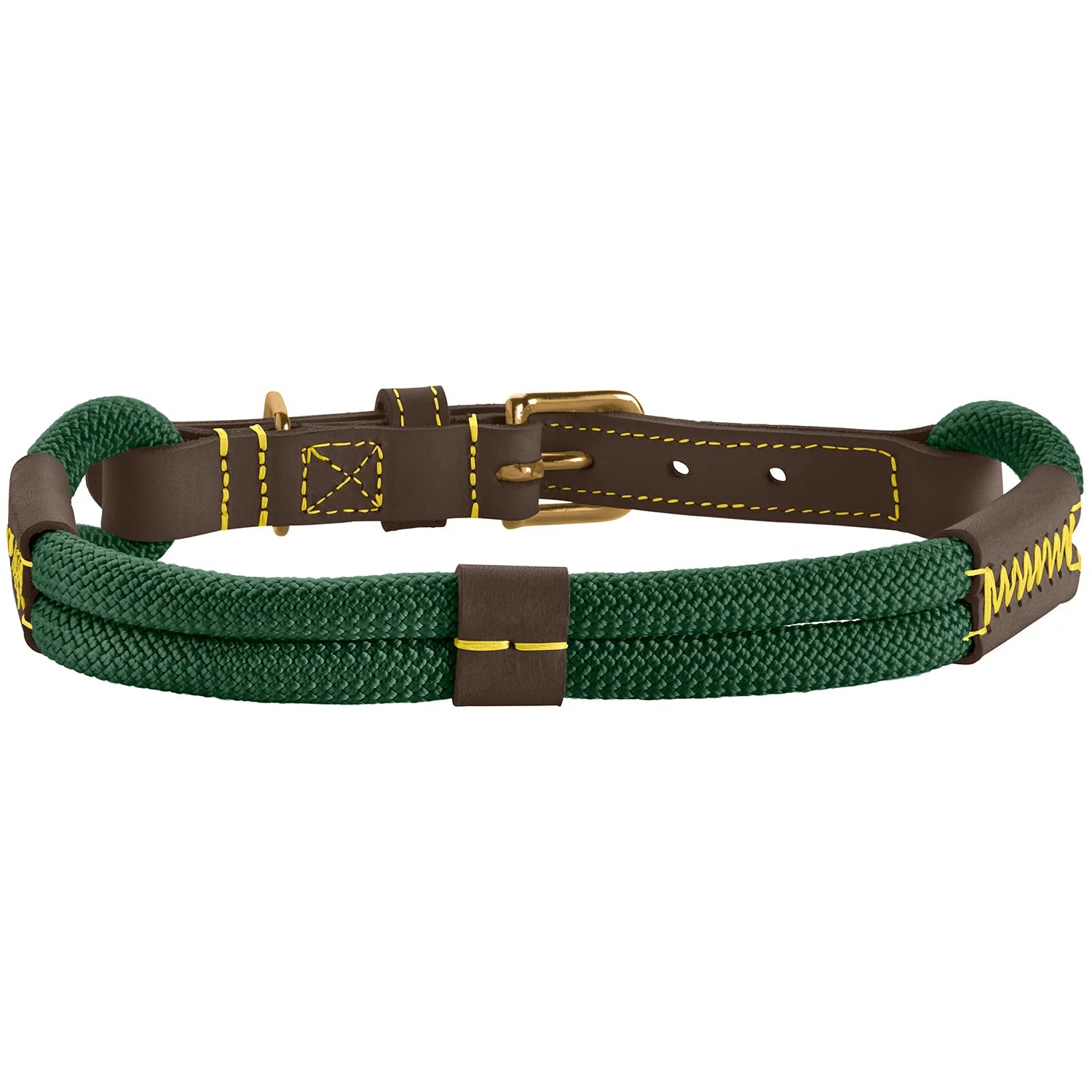 Collier pour chien – Corde verte & cuir marron foncé Caramel & cie