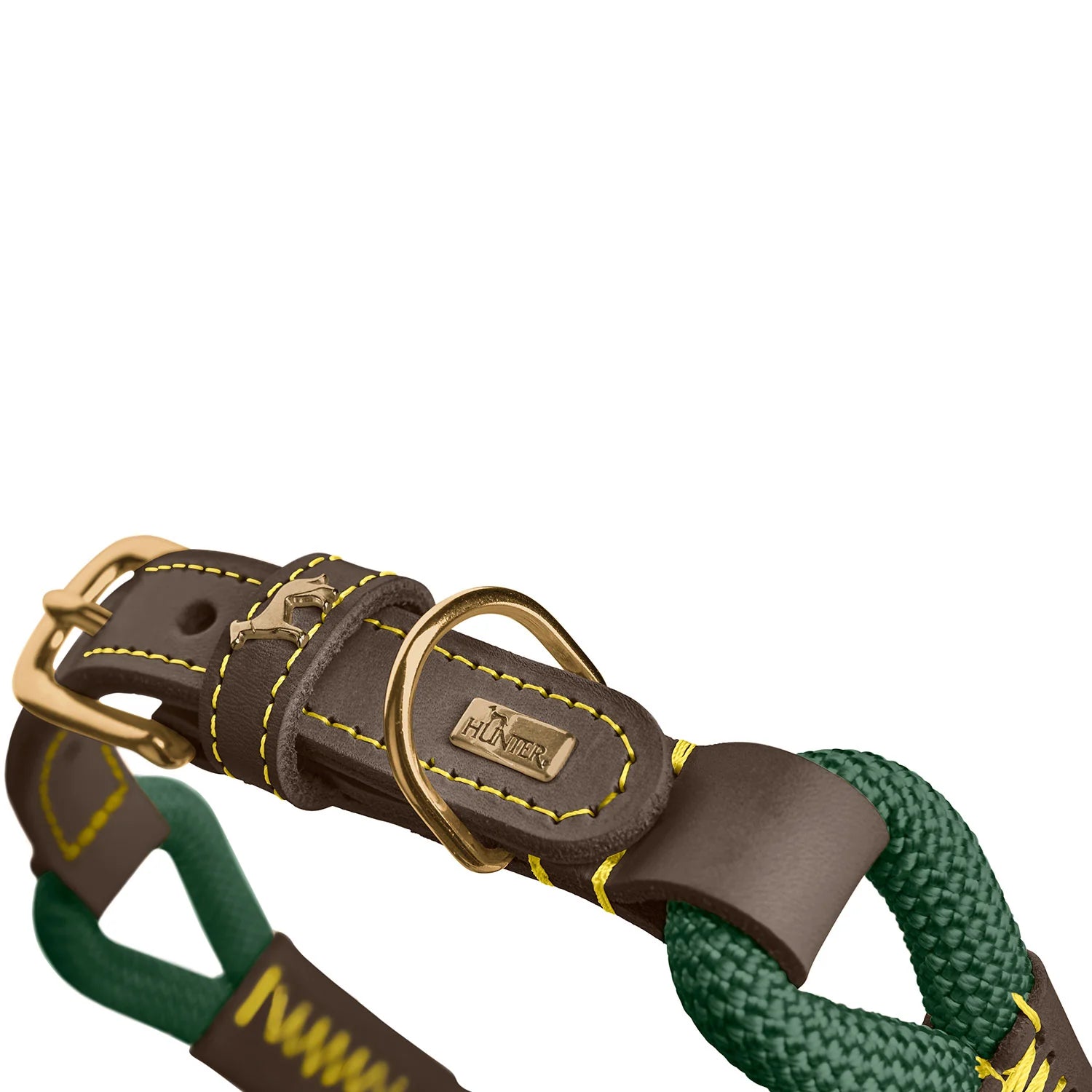 Collier pour chien – Corde verte & cuir marron foncé Caramel & cie