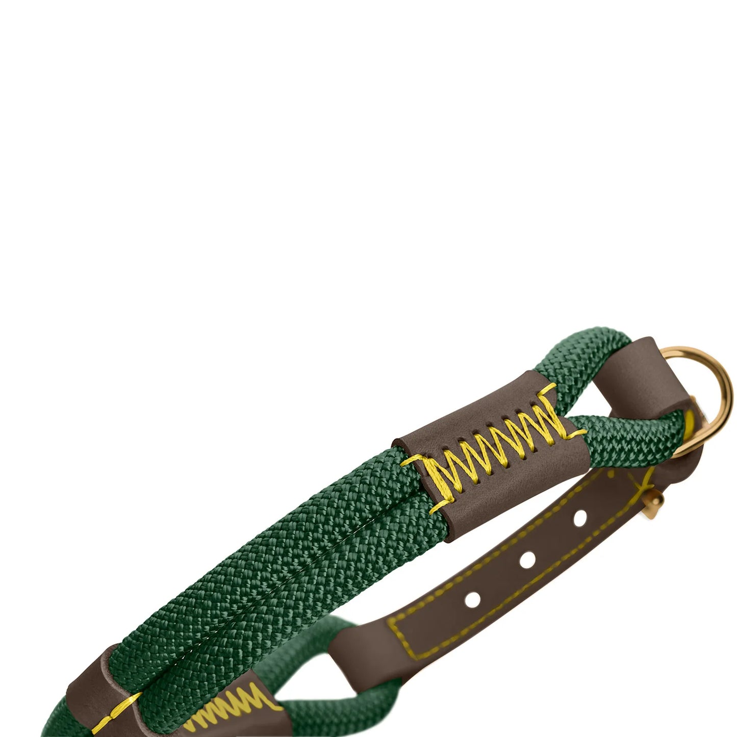 Collier pour chien – Corde verte & cuir marron foncé Caramel & cie