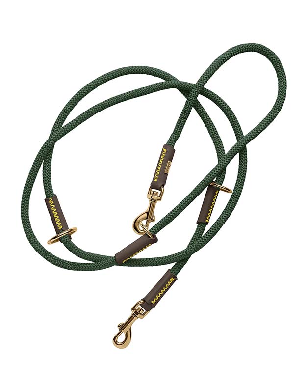 Laisse verte pour chien réglable en corde et cuir Caramel & cie