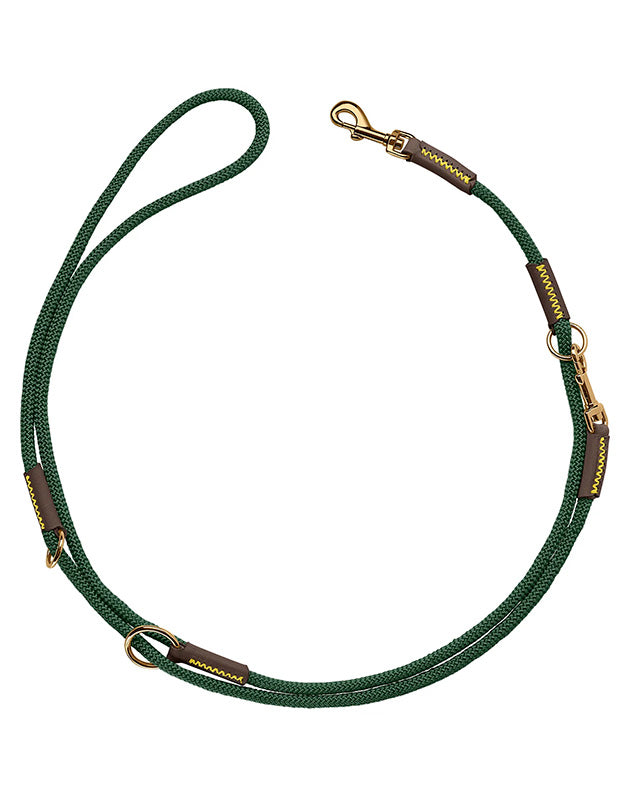 Laisse verte pour chien réglable en corde et cuir Caramel & cie