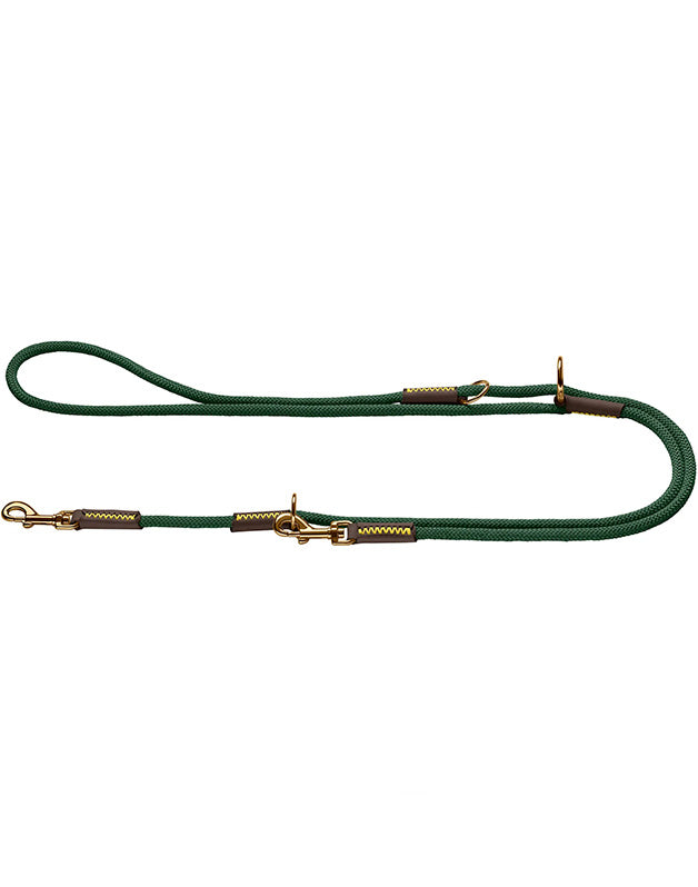 Laisse verte pour chien réglable en corde et cuir Caramel & cie
