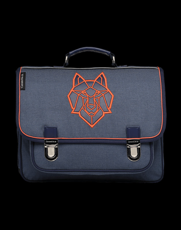 Cartable Moyen Loup bleu (avec biais orange)