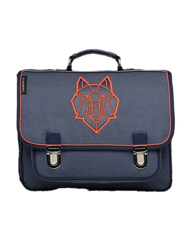 Cartable Moyen Loup bleu (avec biais orange)