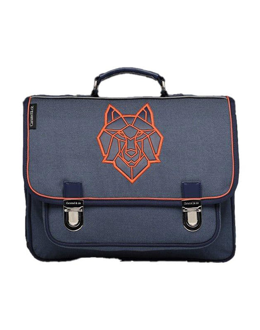 Cartable Moyen Loup bleu (avec biais orange)