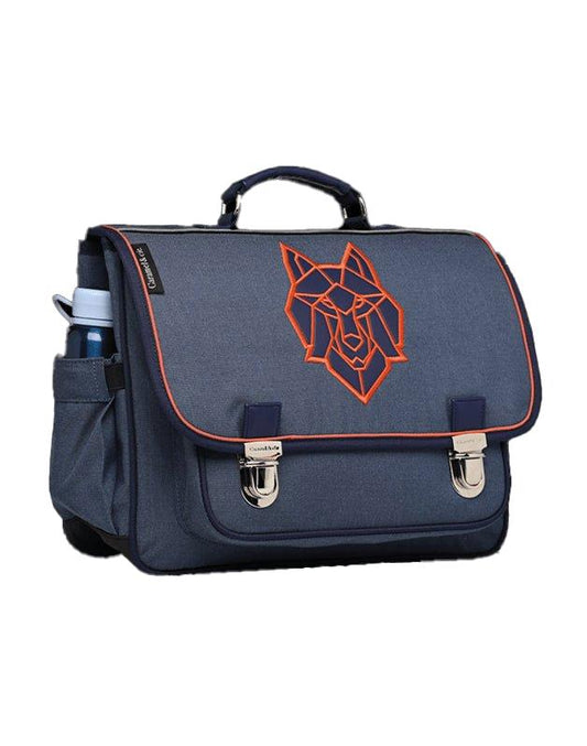 Cartable Moyen Loup bleu (avec biais orange)