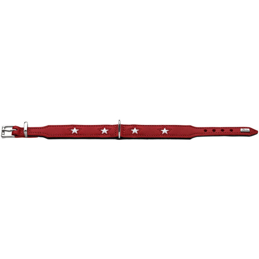Collier cuir rouge pour chien avec étoiles blanches – vue plate