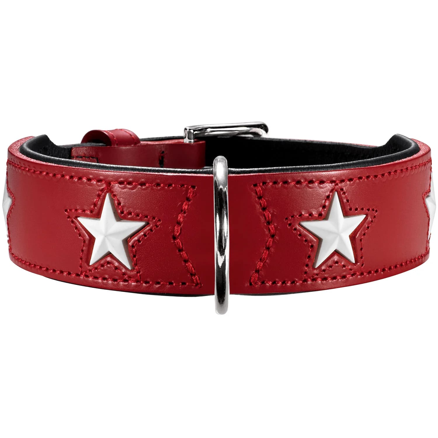 Gros plan sur le collier cuir rouge Magic Star – finition premium