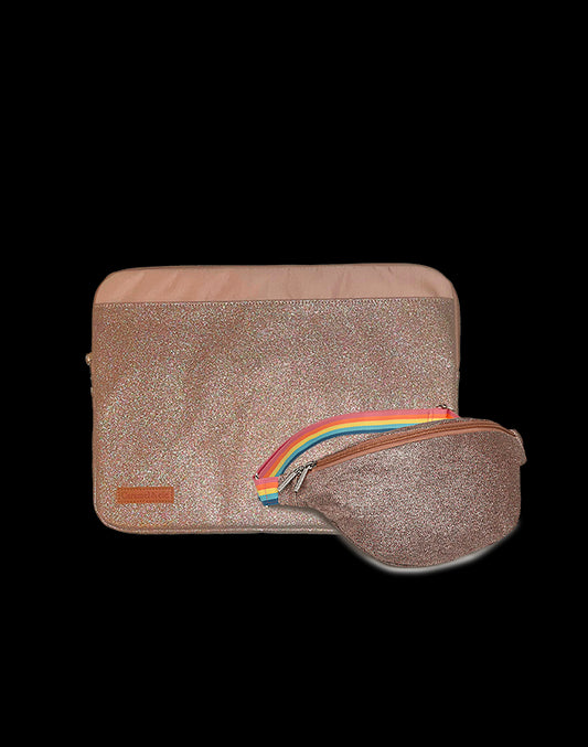 Set 2 sacs femme paillettes cuivre