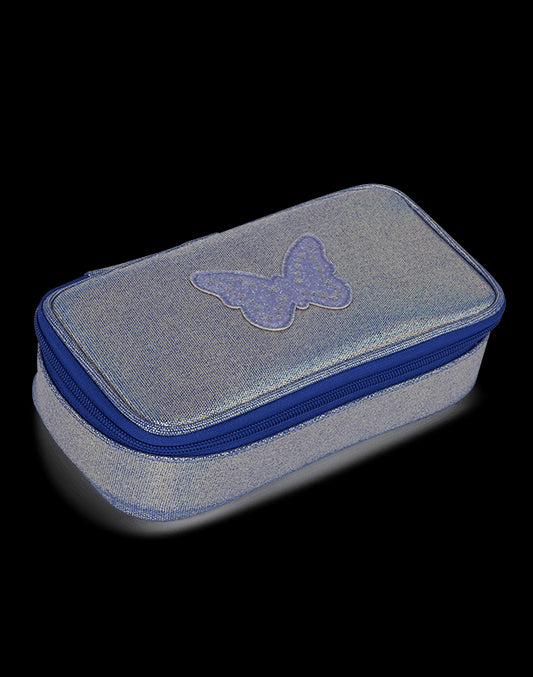 Trousse scolaire modulaire irisée papillon bleu