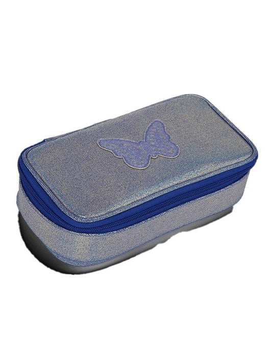 Trousse scolaire modulaire irisée papillon bleu