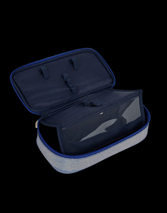 Trousse scolaire modulaire irisée papillon bleu