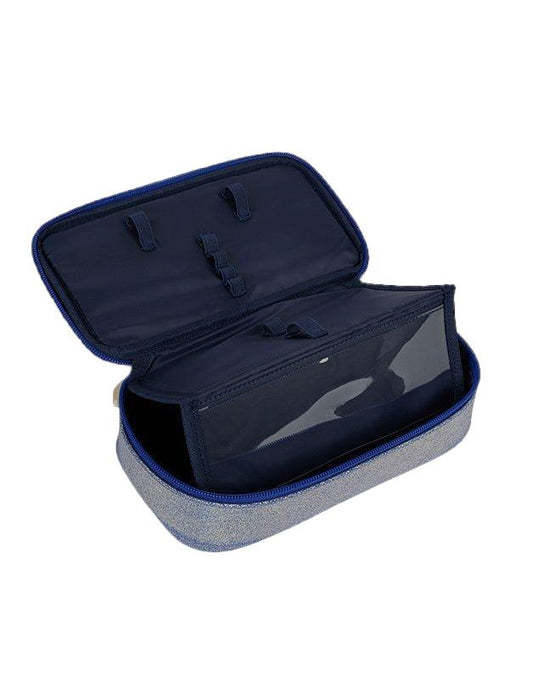 Trousse scolaire modulaire irisée papillon bleu