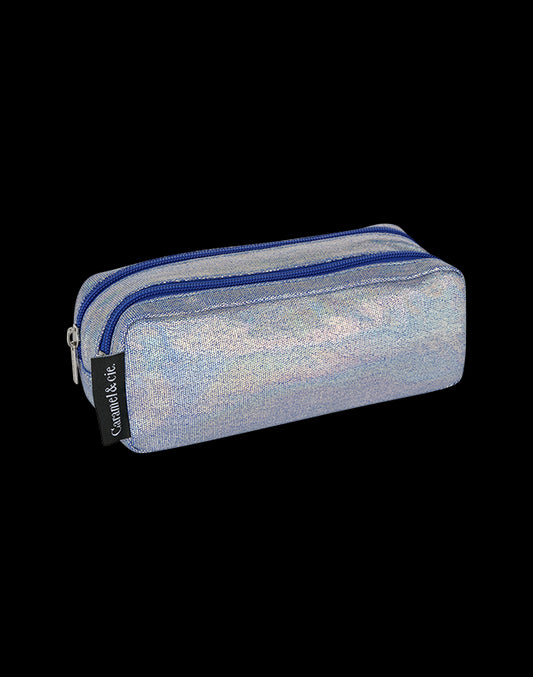 Trousse double irisée bleu