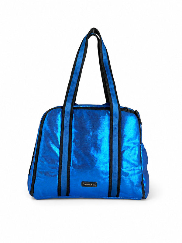 Pet Home Bag bleu métallisé pour chien et chat – vue de face