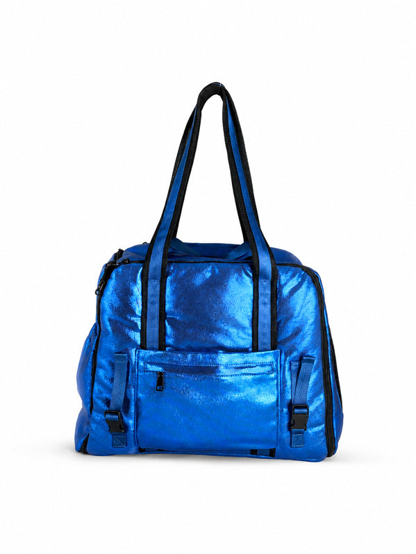 Pet Home Bag bleu métallisé pour chien et chat – vue de dos