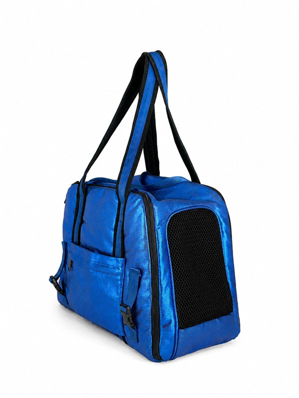 Panneau latéral respirant en maille du Pet Home Bag bleu métallisé