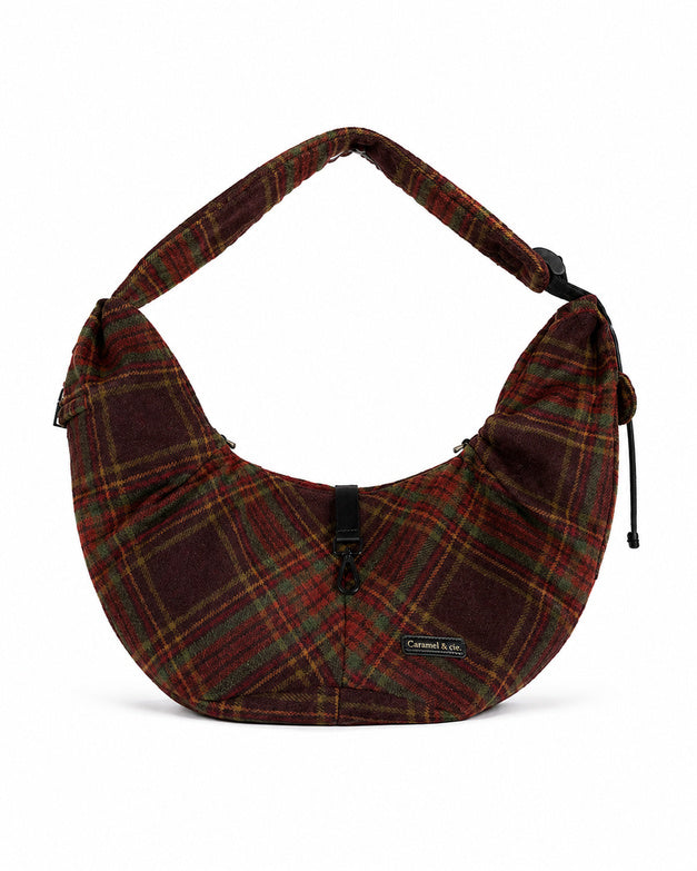 Burgundy Tartan Pet Cross Body Bag for Small Dogs and Cats