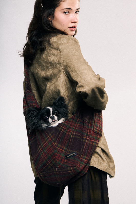 Sac de transport Cross Body Tartan bordeaux pour petit chien et chat