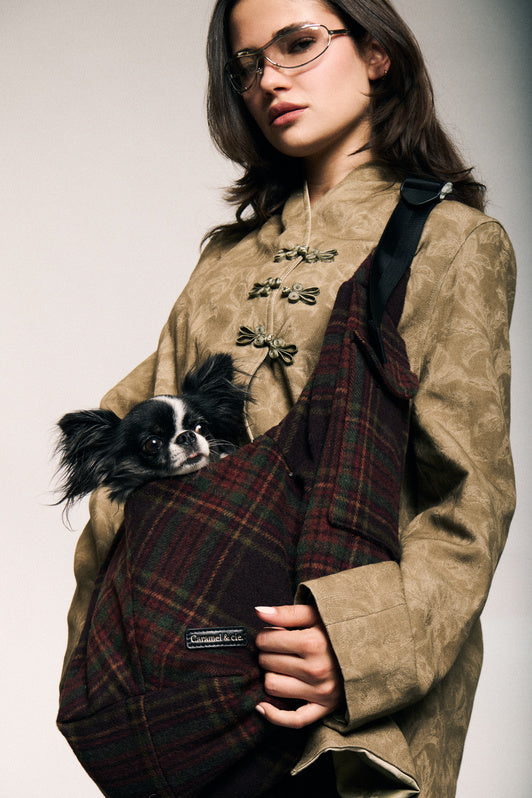 Sac de transport Cross Body Tartan bordeaux pour petit chien et chat