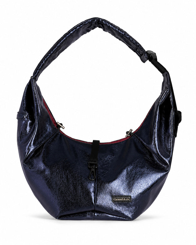Sac de transport Cross Body bleu nuit brillant pour chien et chat – vue de face