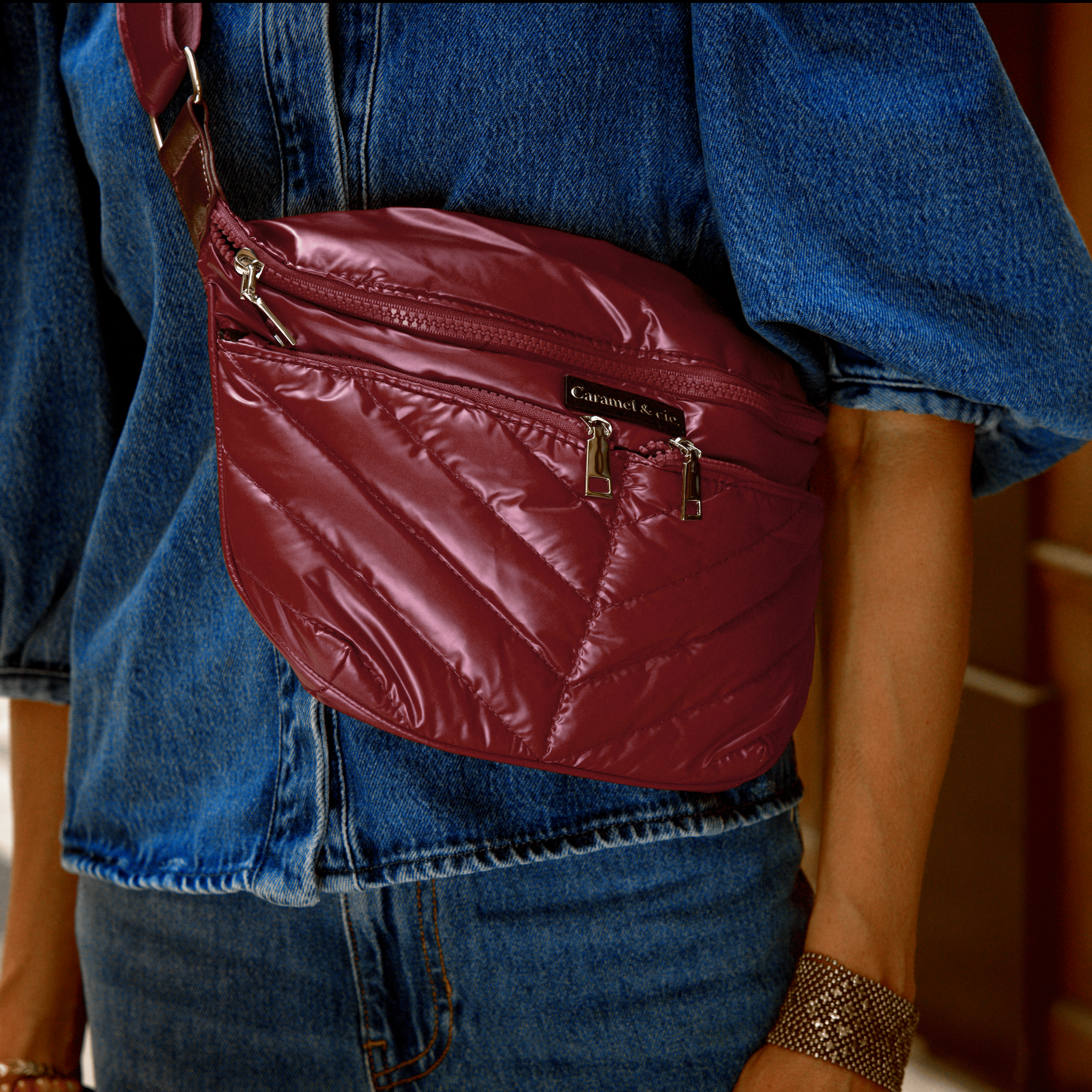 Sac bandoulière zippé grenat