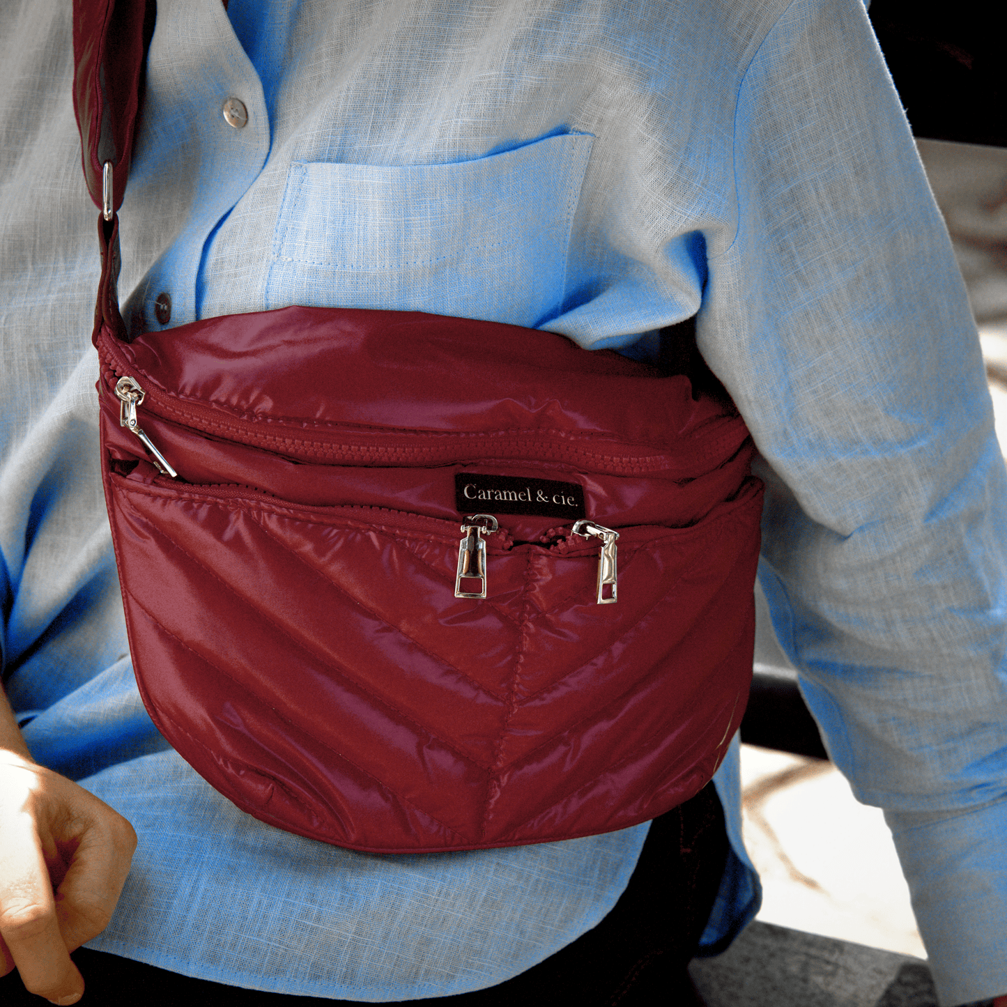 Sac bandoulière zippé grenat
